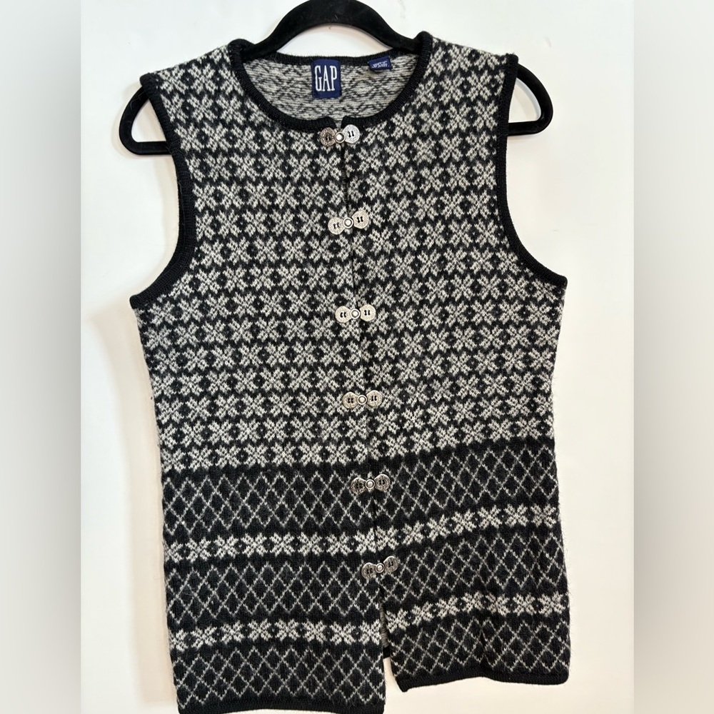 GAP Women's Black and White Wool Long Sweater Vest Medium Small